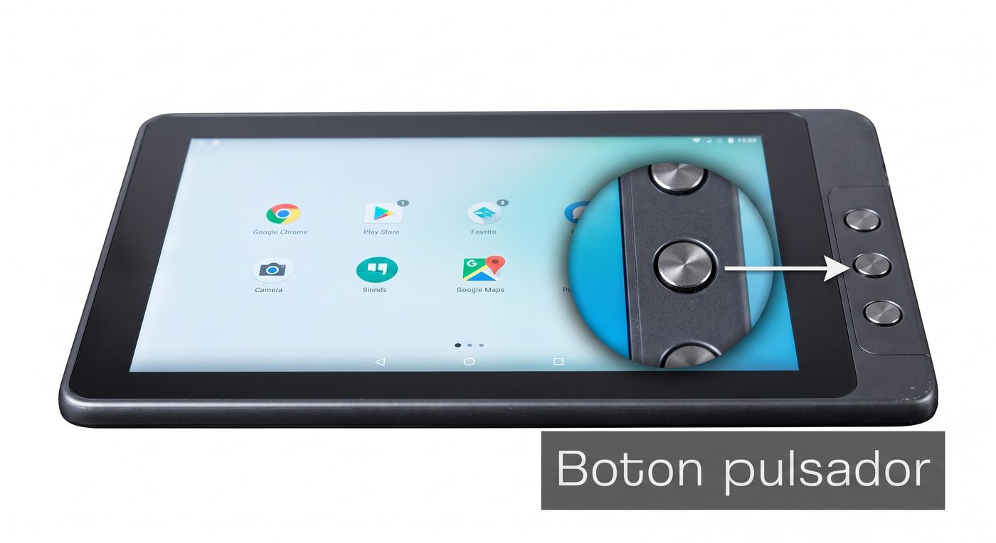 Tablet Android con una lupa que amplía los botones pulsadores del costado