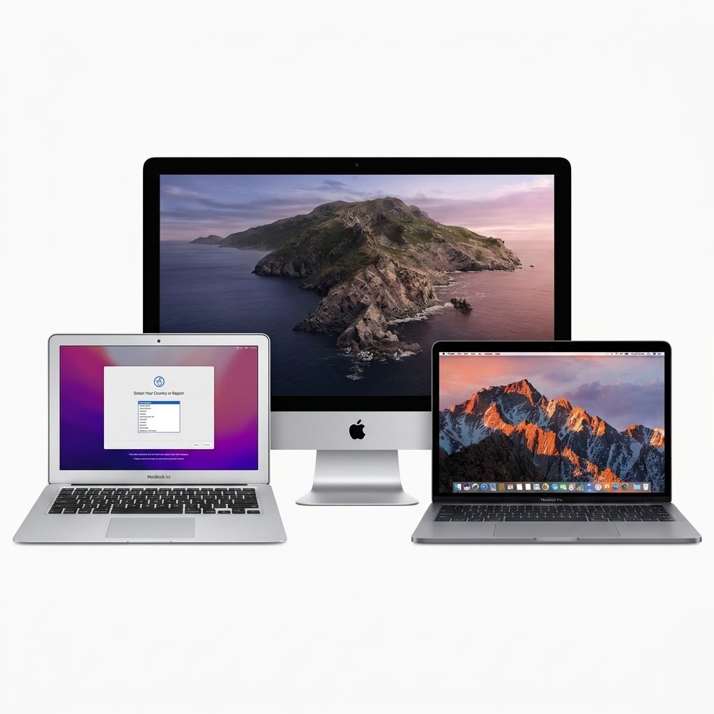 MacBook Air, iMac y MacBook Pro encendidos