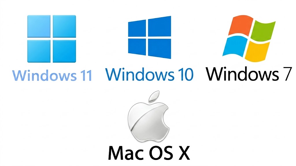 Logotipos de Windows 11, Windows 10, Windows 7 y Mac OS X