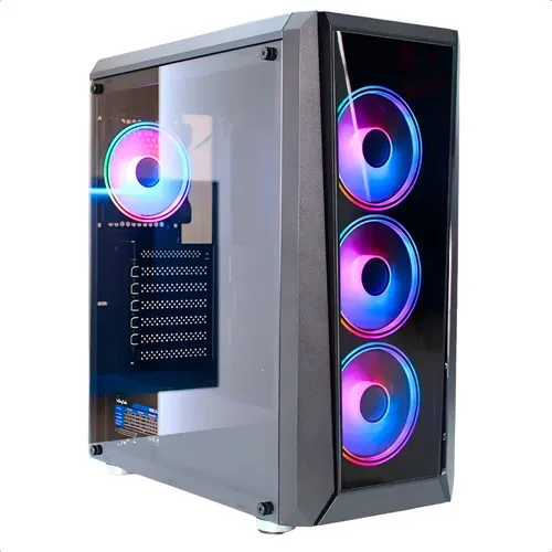 Case torre gamer con panel de vidrio templado y ventiladores RGB